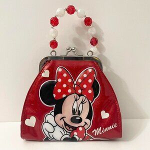 Disney Parks Minnie Mouse Purse Beaded Handle Heart Polka Dots Flaws